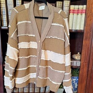Oli and Hali.   Still in shops. Striped Chunky Knit Cardigan in Brown & Cream